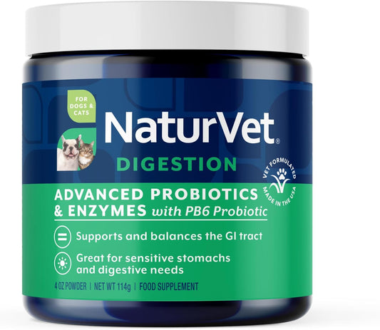 NaturVet Advanced Probiotics & Enzymes – Plus Vet Strength PB6 Probiotic for Dogs & Cats (113 g)