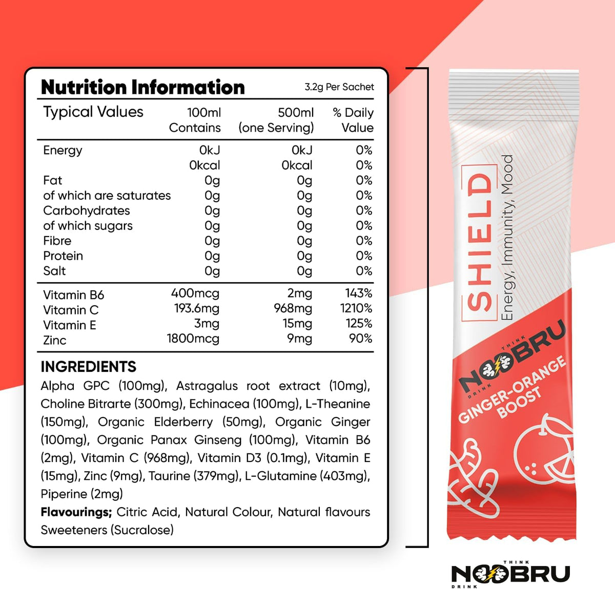Noobru Shield – Immune System Support & Nootropic Supplement with Vitamin C, Ginger, Alpha GPC, L-Theanine - görsel 2