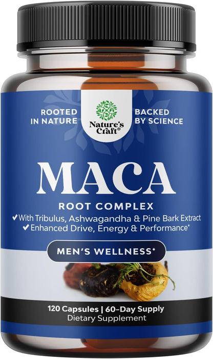 Black Maca Root Capsules for Men – with Siberian Ginseng & Ashwagandha, 120 Capsules