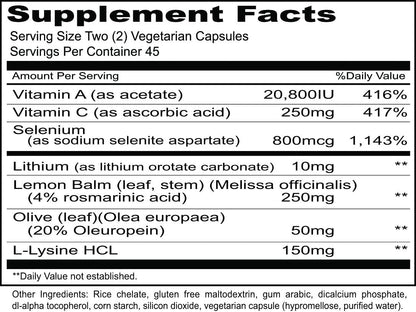 Priority One Vitamins H2PLX - Specialised Immune Support Formula with Lithium, Melissa Extract, and Other Critical Supportive Nutrients, 90 Vegetarian Capsules
