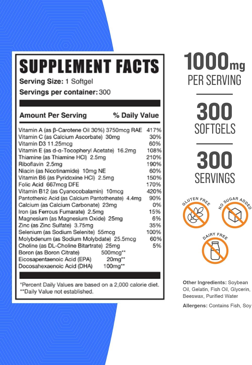 BulkSupplements.com Women's Multivitamin with Iron and Fish Oil - 300 Softgels - görsel 2