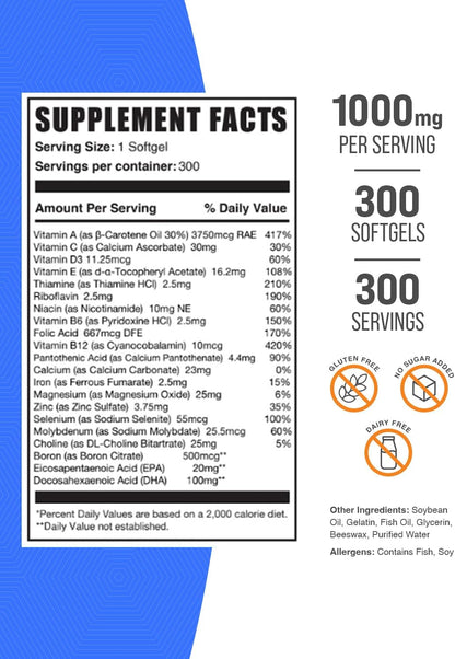 BulkSupplements.com Women's Multivitamin with Iron and Fish Oil - 300 Softgels