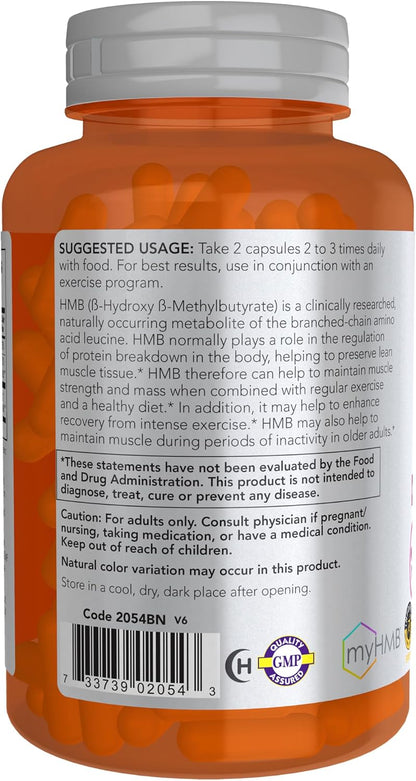 NOW Foods Sports Nutrition HMB (β-Hydroxy β-Methylbutyrate) 500 mg Sports Recovery 120 Veg Capsules