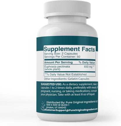 Pure Original Ingredients Eyebright, (100 Capsules) Always Pure, No Additives Or Fillers, Lab Verified