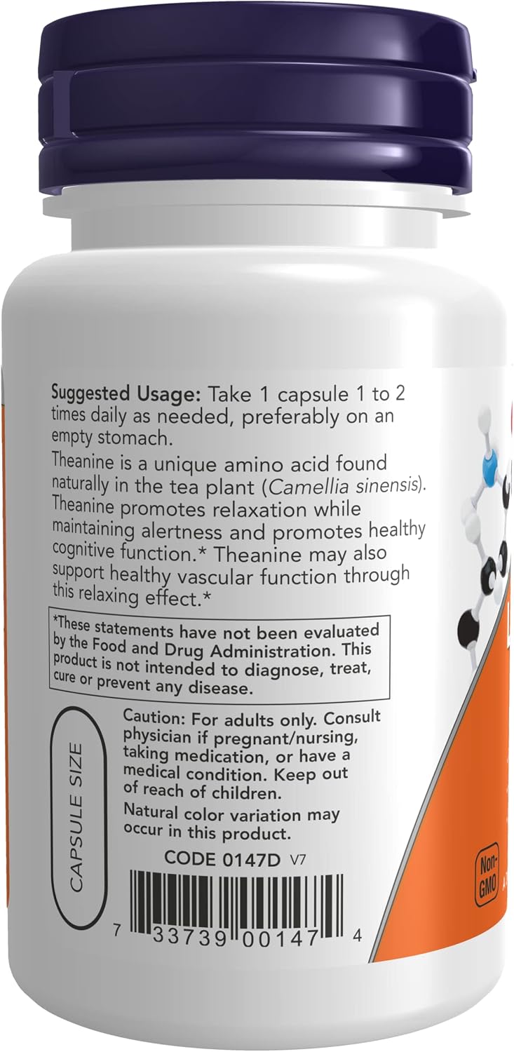 NOW Foods L-Theanine Stress Management 200 mg, 60 Capsules (2-Pack) - görsel 3