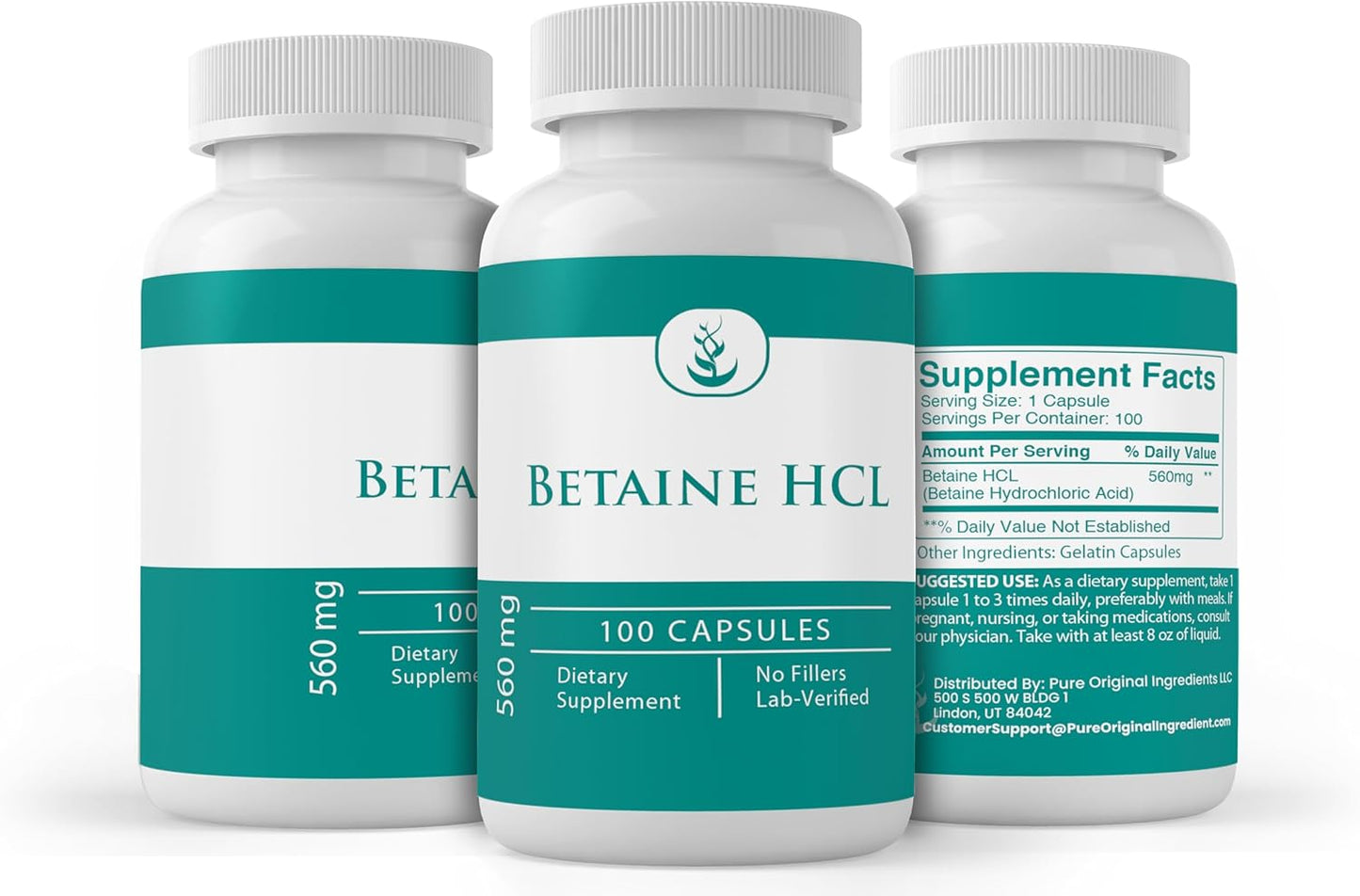 PURE ORIGINAL INGREDIENTS Betaine HCL – 100 Capsules – Pure, No Additives, Lab Verified - görsel 4