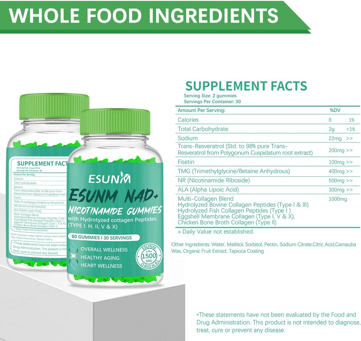 ESUNM Nicotinamide Riboside Gummies with Resveratrol – 60 Gummies - görsel 3