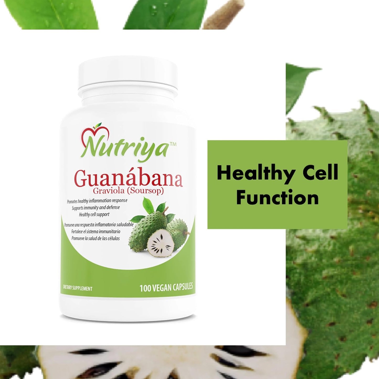 Nutriya Guanábana (Soursop/Graviola) – Super Antioxidant Support – 100 Vegetarian Capsules - görsel 4
