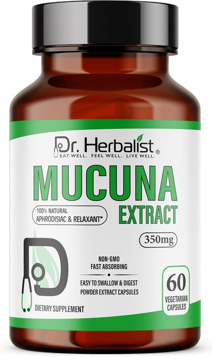 Dr. HERBALIST Mucuna Pruriens Extract 350mg – 60 Vegan Capsules | Non-GM | Fast Absorbing