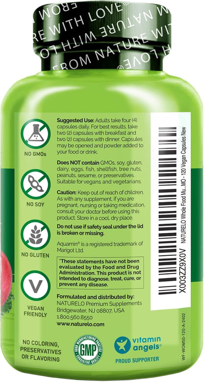 NATURELO Whole Food Multivitamin for Women Over 50 (Iron Free) - 120 Vegan Capsules