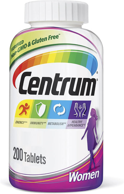 Centrum Multivitamin Tablets for Women, Multivitamin/Multimineral Supplement with Iron, Vitamin D3, B Vitamins and Antioxidants - 200 Count