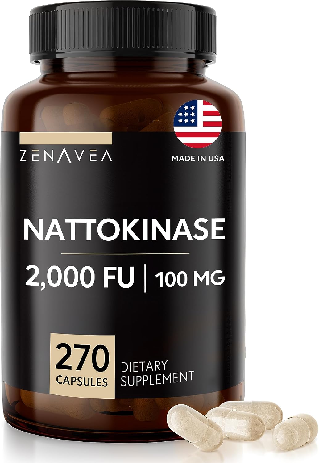 Zenavea Nattokinase Supplement – 2000 FU per Capsule, 270 Capsules - görsel 1