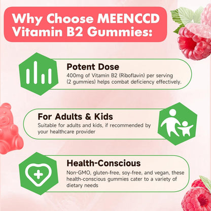 MEENCCD Vitamin B2 Gummies – Riboflavin 400mg with Magnesium, Vegan & Sugar-Free (60 Gummies)