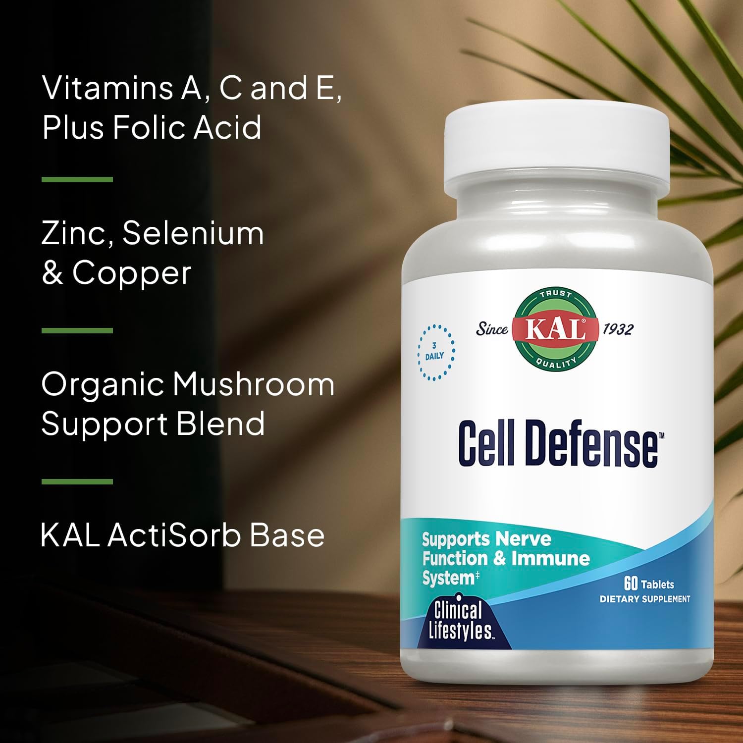KAL Cell Defence Tablets - Mushroom Complex Supplement with Beta Carotene, Vitamins C, E, and B12 - Organic Reishi, Maitake, and Shiitake - Cellular Wellness for Adults - 60 Tablets - görsel 4
