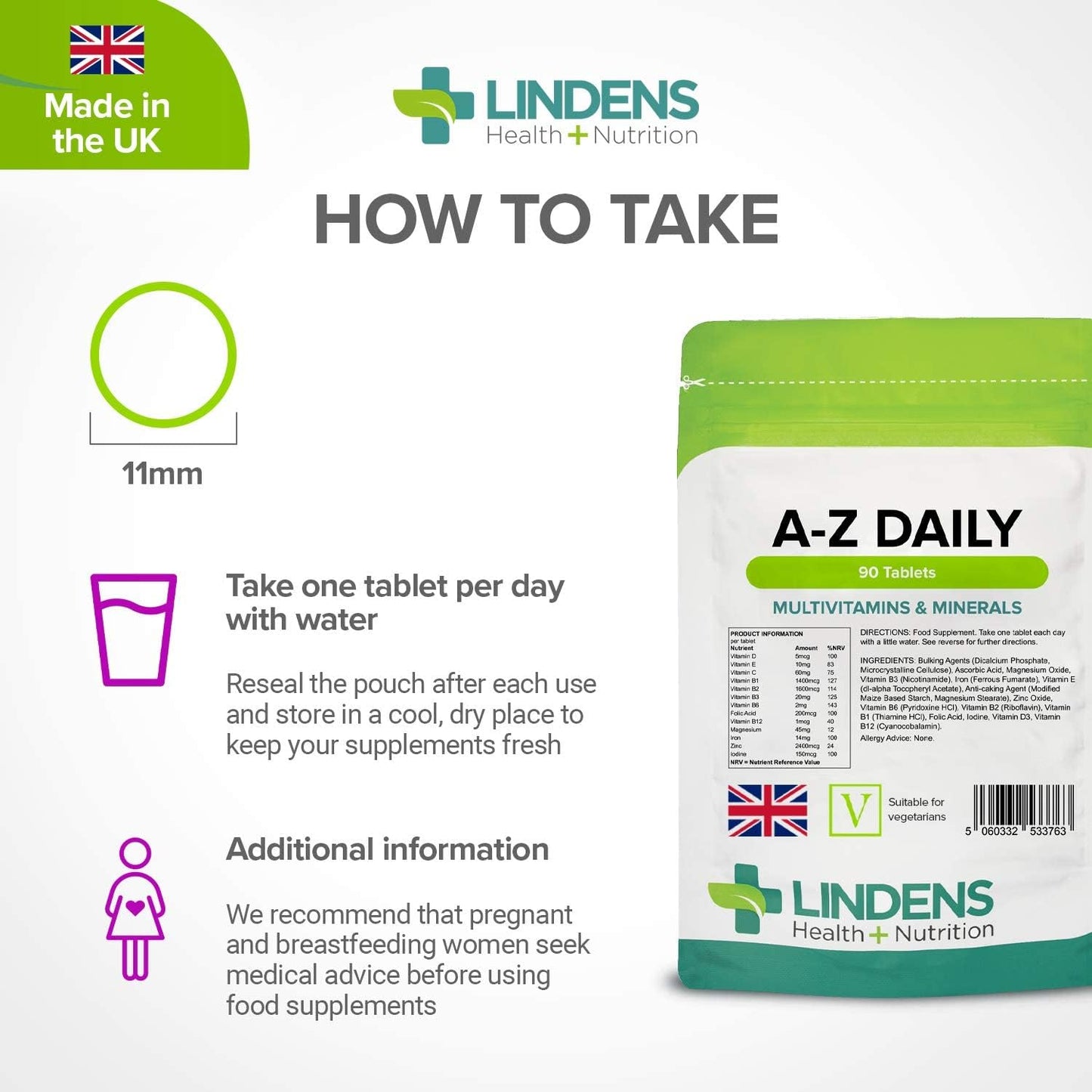 Lindens Multivitamin A-Z Daily Tablets - 90 Tablets - görsel 4