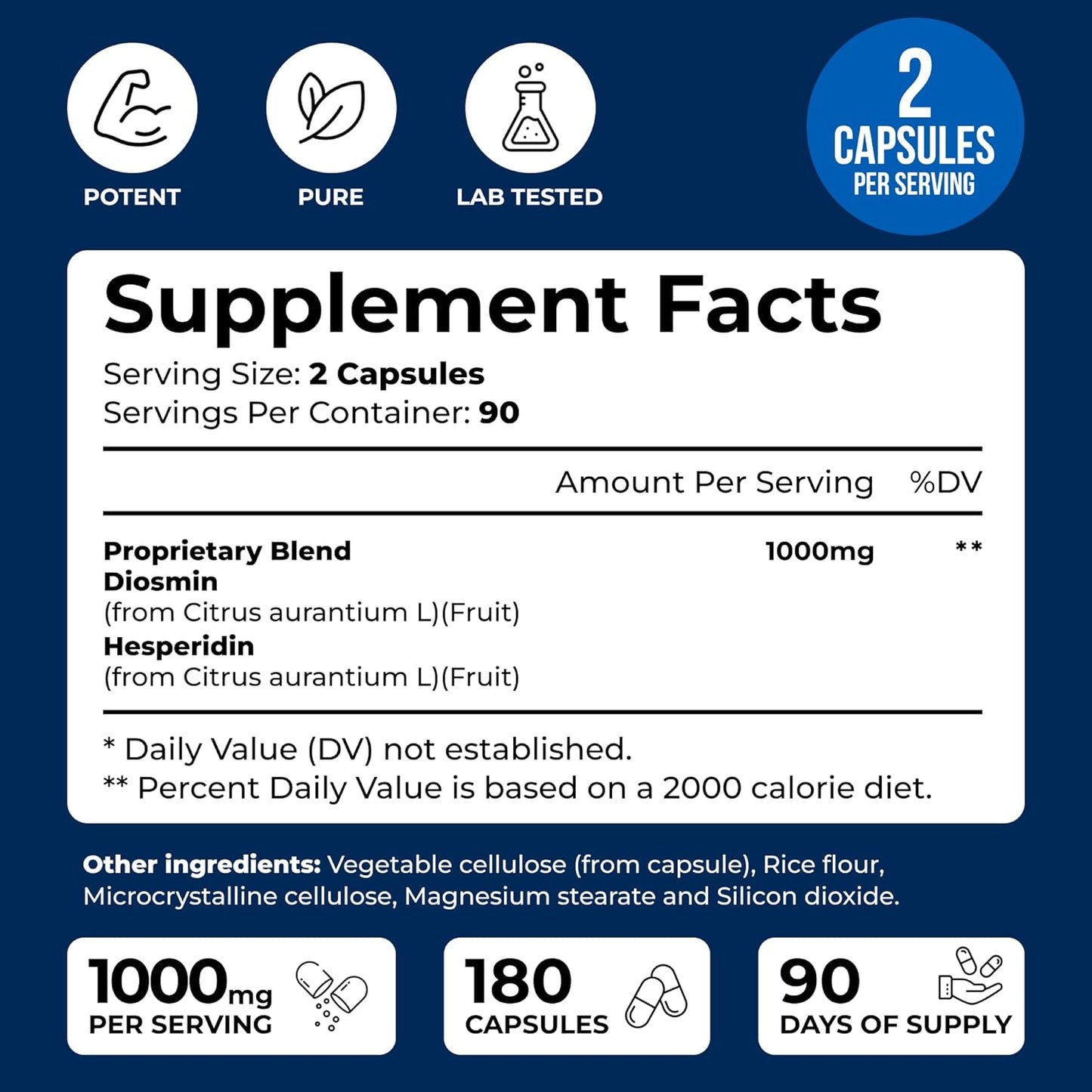 Diosmin Hesperidin 1000mg – 180 Capsules – 90 Day Supply - görsel 5