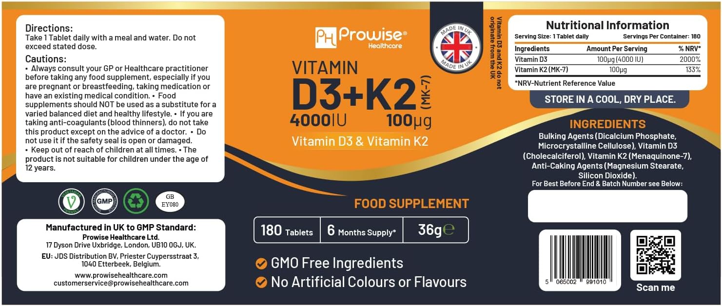 Vitamin D3 4000 IU & K2 MK-7 100 µg Vegetarian Tablets – 180 Tablets (6-Month Supply) - görsel 6