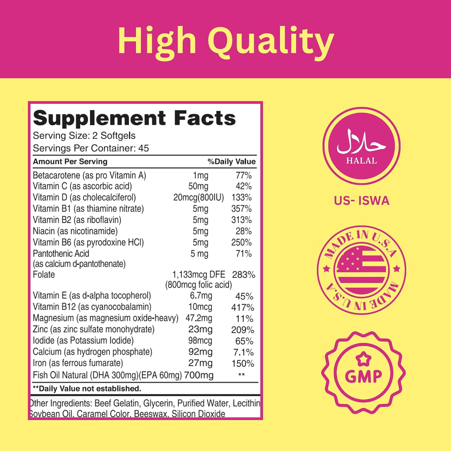 Greenfield Nutritions Halal Prenatal Vitamins with DHA and Folic Acid - 90 Liquid Soft gel capsule Capsules - görsel 5