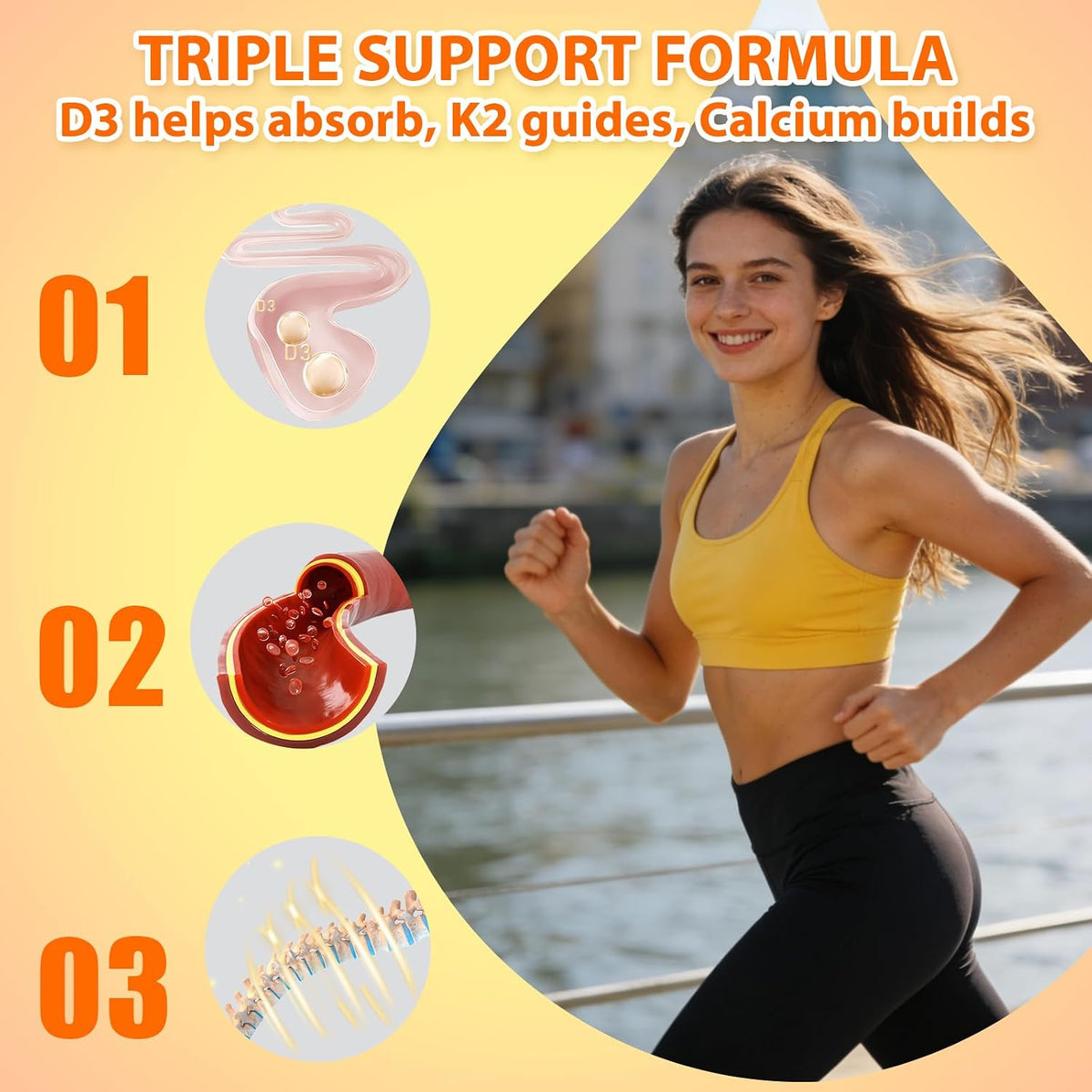Biobor Vitamin D3 K2 Gummies with Calcium, 2000 IU D3 & 200 mcg K2 (MK-7) & 200 mg Calcium, No Added Sugar, Yellow Peach, 60 Count - görsel 4