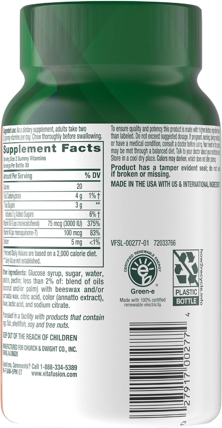 Vitafusion Power Plus Vitamin D3 & K2 Gummies, 3000 IU, Tropical Punch, 60 Gummies - görsel 4