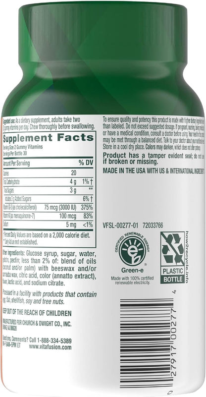 Vitafusion Power Plus Vitamin D3 & K2 Gummies, 3000 IU, Tropical Punch, 60 Gummies