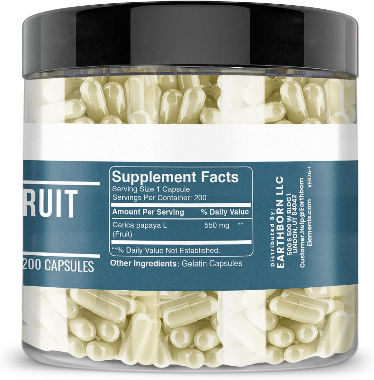 Earthborn Elements Papaya Fruit Extract 200 Capsules, Pure & Undiluted, No Additives - görsel 2