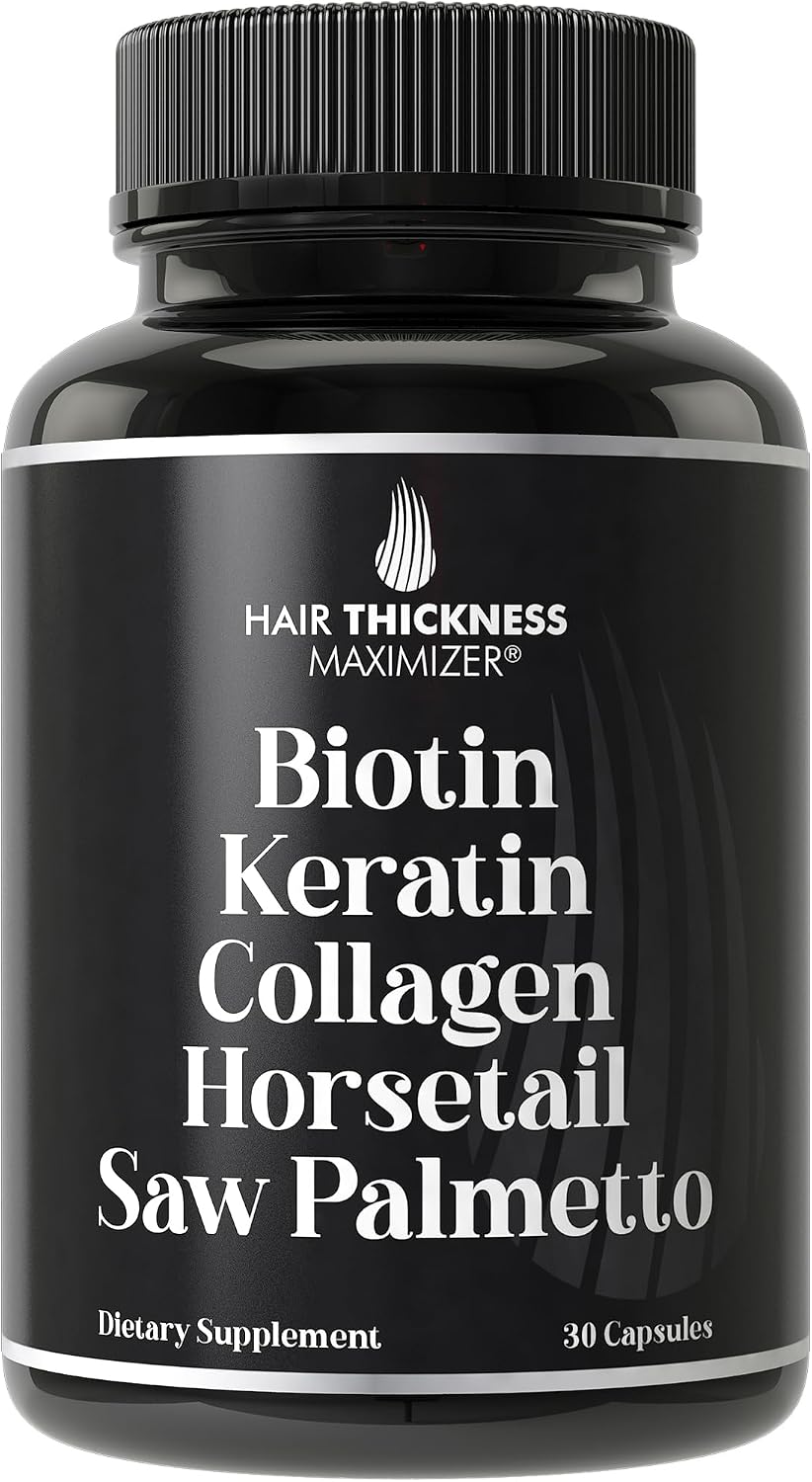 Hair Thickness Maximiser 5-in-1 Hair Support Supplement – Biotin 5000mcg with Keratin, Collagen, Horsetail & Saw Palmetto - görsel 1