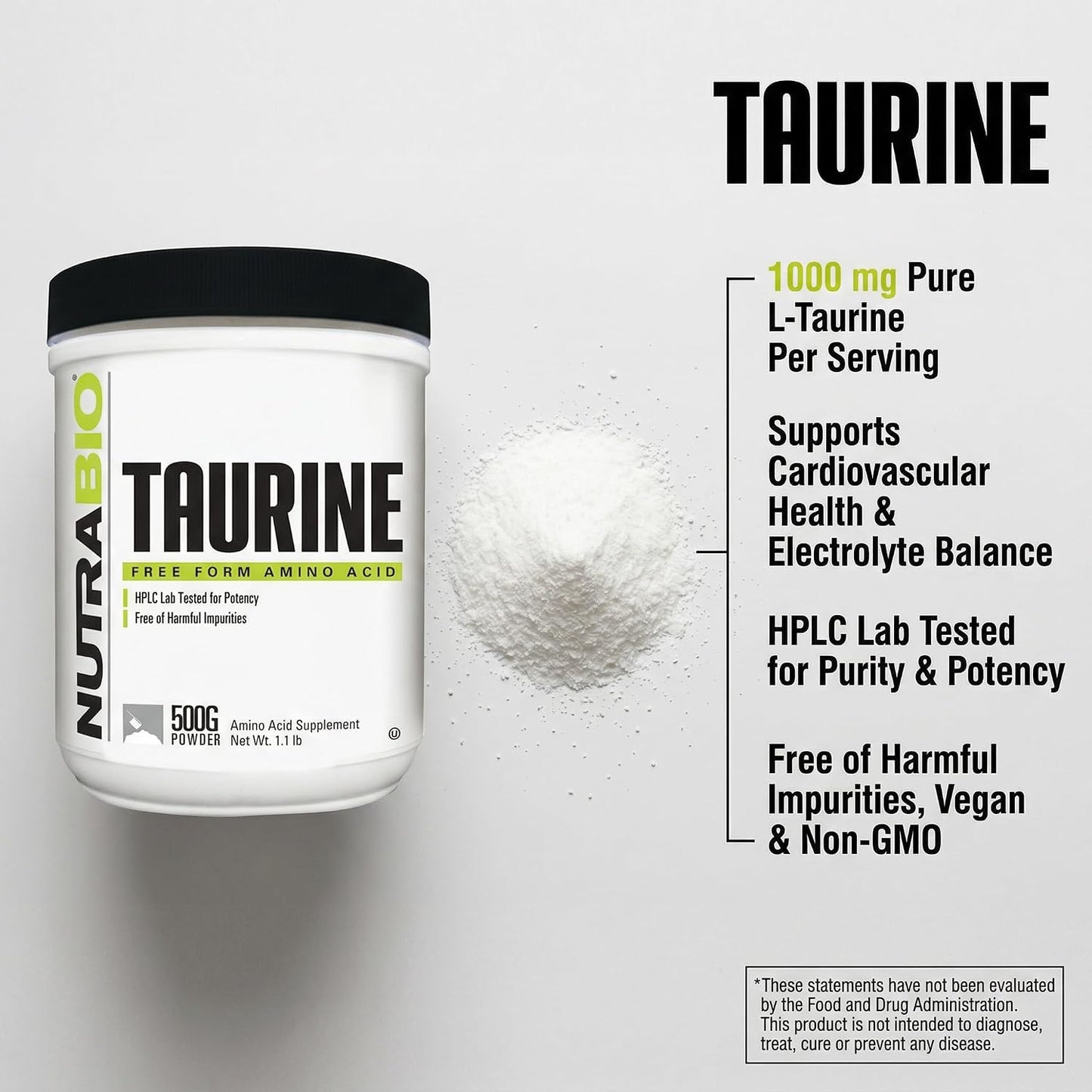 NutraBio Taurine Powder 500g | Pure Free-Form L-Taurine Amino Acid Supplement | Supports Cellular Health, Energy, and Wellness | Non-GMO, USP Grade - görsel 7