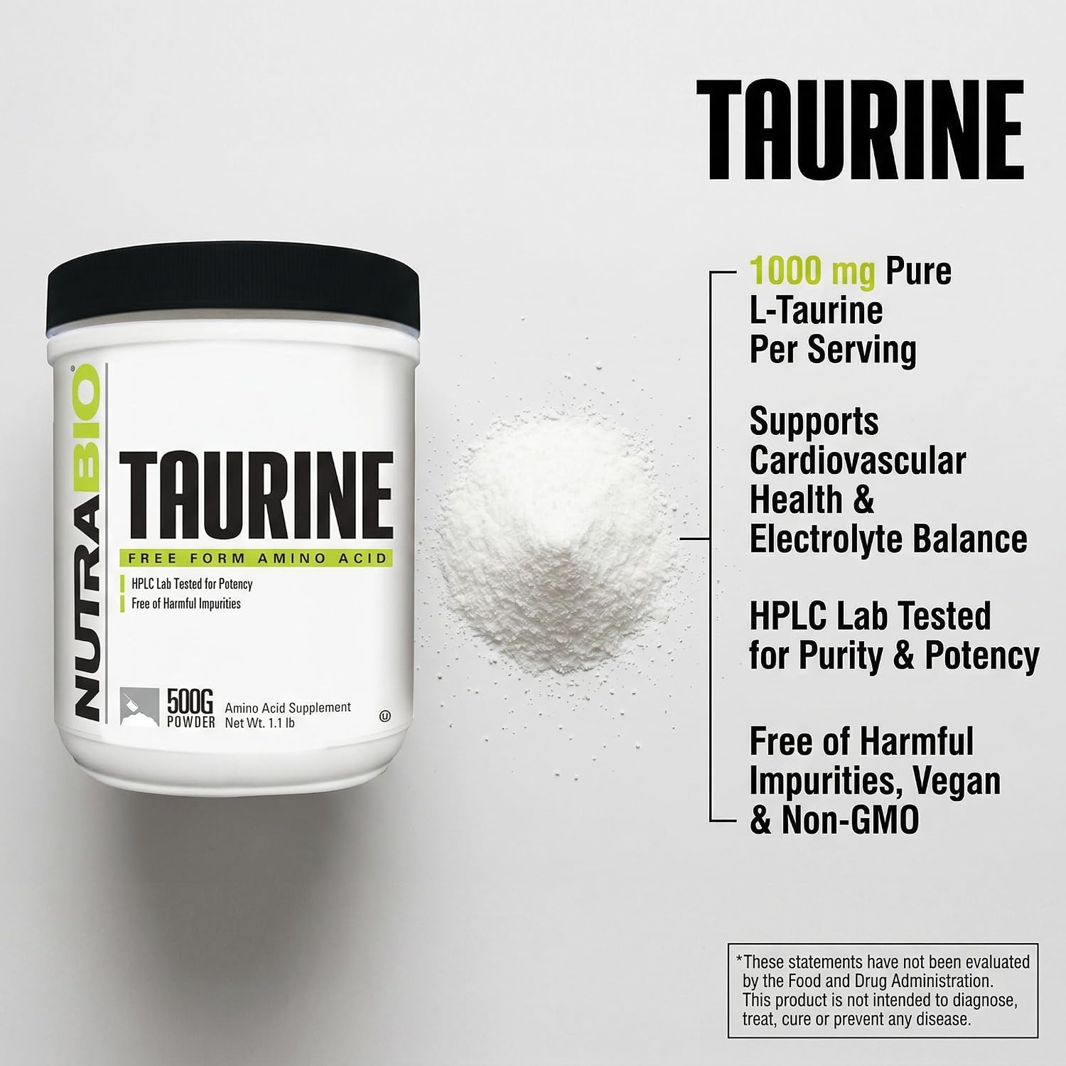 NutraBio Taurine Powder 500g | Pure Free-Form L-Taurine Amino Acid Supplement | Supports Cellular Health, Energy, and Wellness | Non-GMO, USP Grade - görsel 7