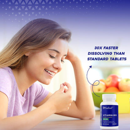 Safrel Vitamin B12 1000 mcg Tablets – 200 Tablets – Vegan, Gluten-Free, Dye-Free