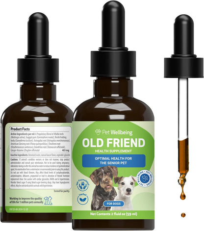 Pet Wellbeing Old Friend for Senior Dogs - Herbal Supplement for Immune, Joint, and Cognitive Support - 59 ml