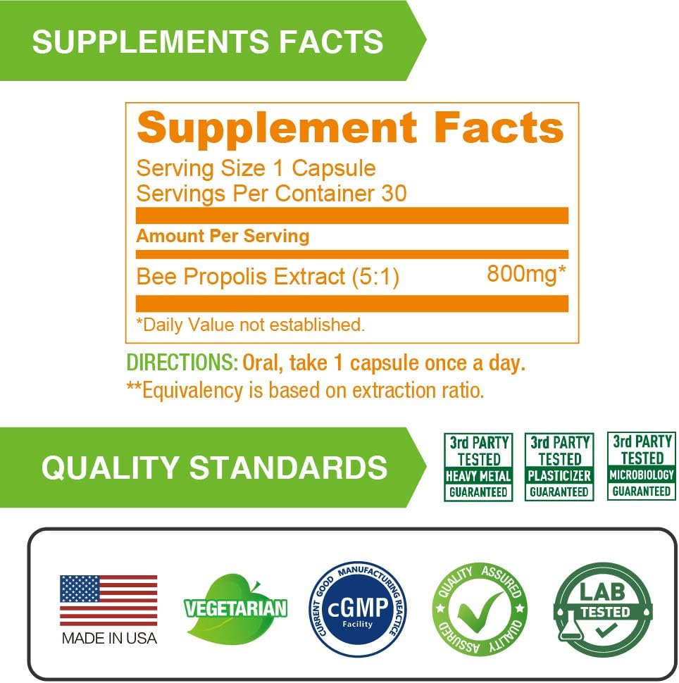 Lovita Propolis Capsules | 800mg, 5:1 Concentration | Natural Bee Propolis Extract | 30 Vegetarian Bee Propolis Capsules (Pack of 3 – 3 Months’ Supply) - görsel 4