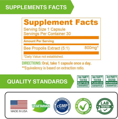 Lovita Propolis Capsules | 800mg, 5:1 Concentration | Natural Bee Propolis Extract | 30 Vegetarian Bee Propolis Capsules (Pack of 3 – 3 Months’ Supply)