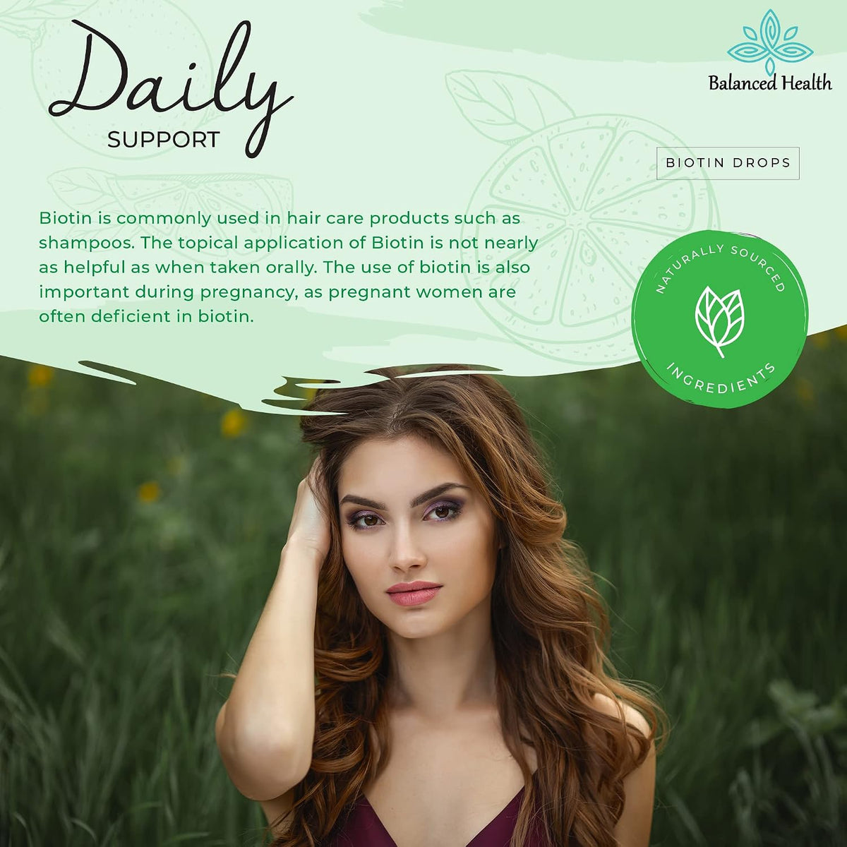 Balanced Health Biotin Drops - 120 Servings, 2oz, Lemon Flavour - Promote Healthy Hair, Skin and Nails - görsel 5