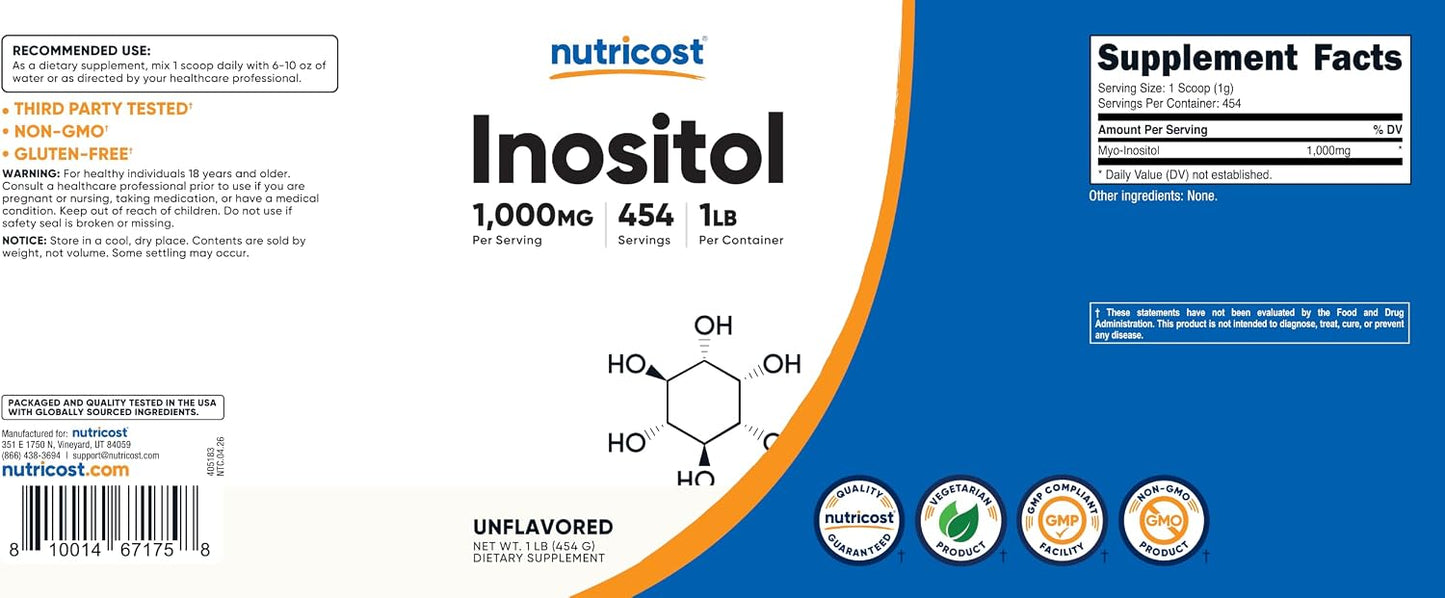 Nutricost Inositol Powder - 1LB (454g) - Gluten-free, Non-GMO - görsel 6