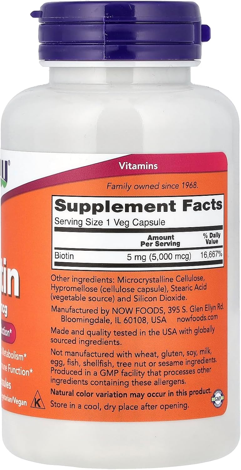 Now Foods Biotin 5 mg Vegetarian Capsules, 120 Count - görsel 2