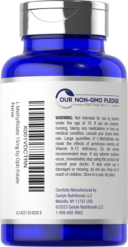Carlyle L-Methylfolate 15 mg, 60 Capsules - Active Folate (5-MTHF) - Non-GMO, Gluten-free