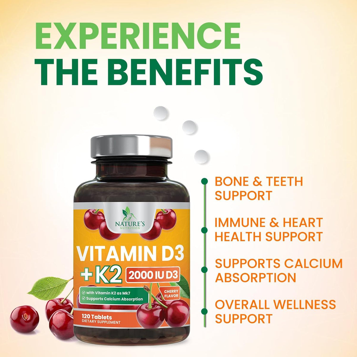 Vitamin D3 & K2 Supplement - 2000 IU D3 + 75 mcg MK-7 - Chewable Berry Tablets (120 Count) - görsel 5