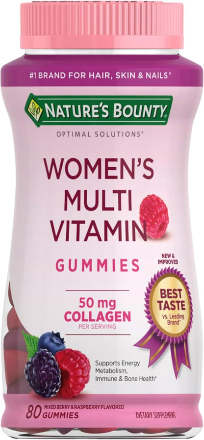 Nature's Bounty Optimal Solutions Women's Multivitamin, Immune and Cellular Energy Support, Bone Health, Raspberry Flavour, 80 Gummies, 40 Total Servings