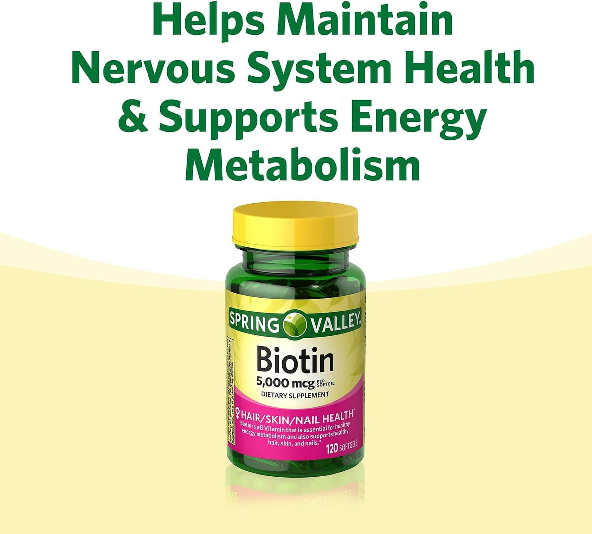 Spring Valley Biotin 10,000 mcg, 120 Count, Soft gel capsules, Biotin for Hair, Skin, Nail Health - görsel 9