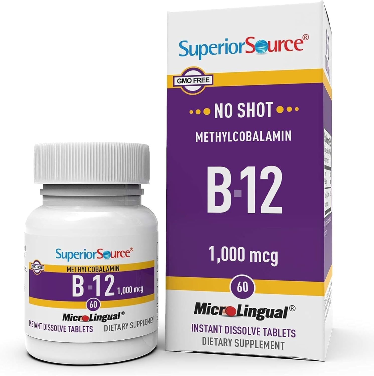 Superior Source No Shot Methylcobalamin B-12 1,000 mcg – Vitamin B-12 to Support Energy Metabolism, Nervous System Function & Overall Health – Sublingual Tablets for Fast Absorption – 60 Dissolving Tablets - görsel 1