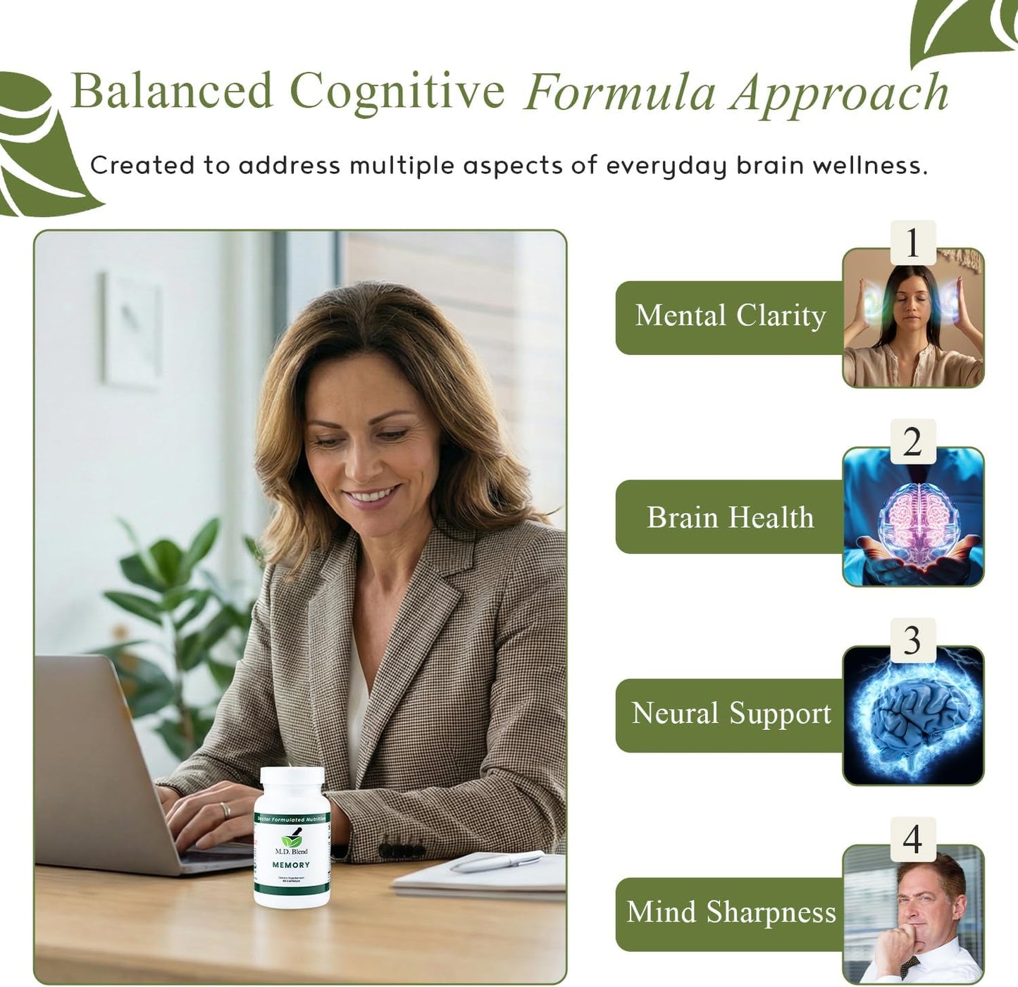 M.D. Blend Brain Support – Memory & Focus Food Supplement, 120 Capsules (Pack of 2) - görsel 4
