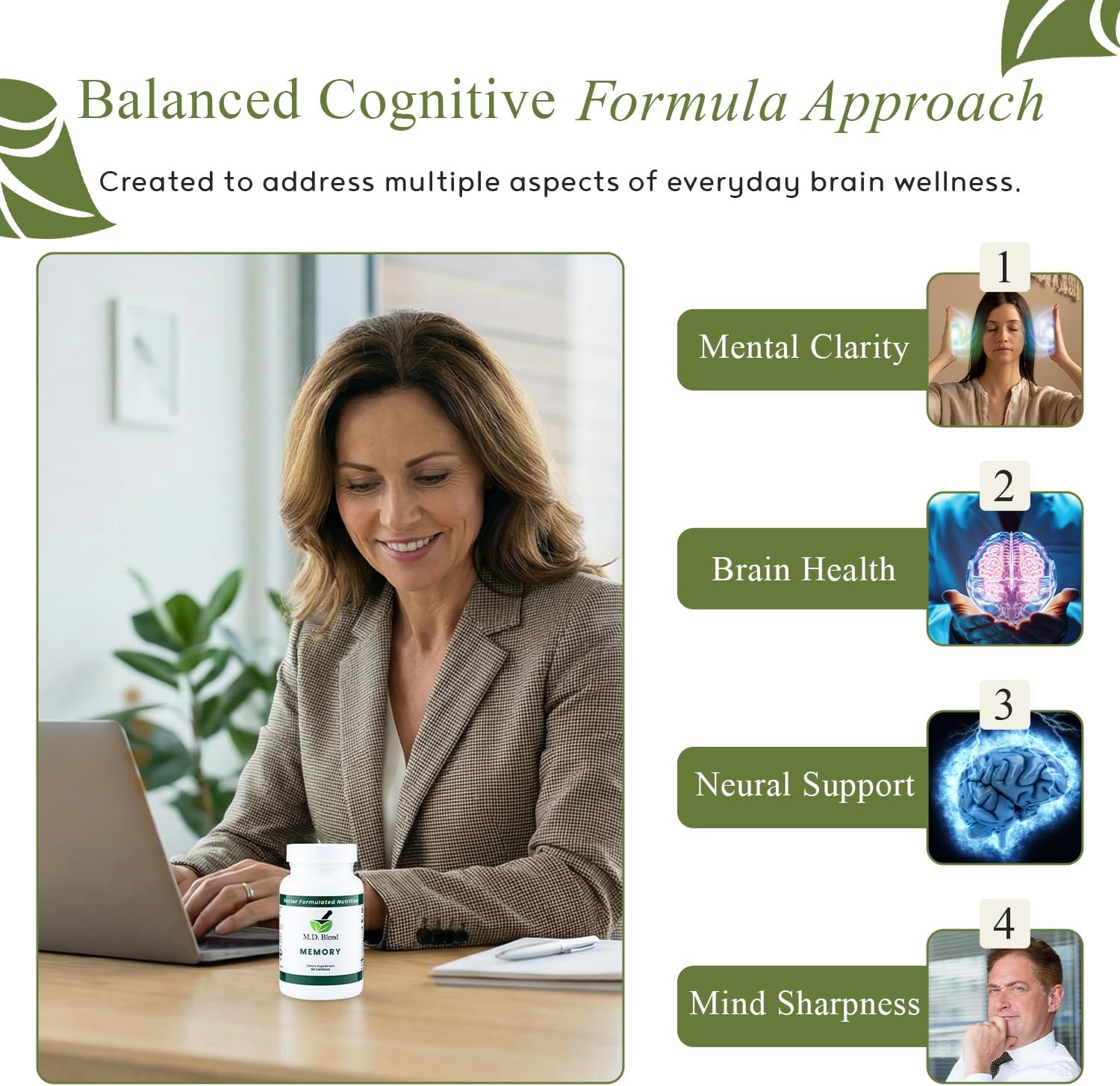 M.D. Blend Brain Support – Memory & Focus Food Supplement, 120 Capsules (Pack of 2) - görsel 4