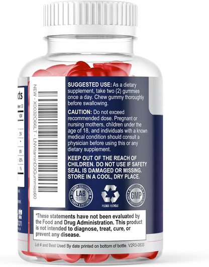 Vitamin D3 Gummies 125 µg (5000 IU) Per Serving - Triple Strength Immune & Bone Support, Vitamin D Gummy Food Supplement, Nature's Berry D Vitamin Supplement, Raspberry Flavoured - 60 Gummies