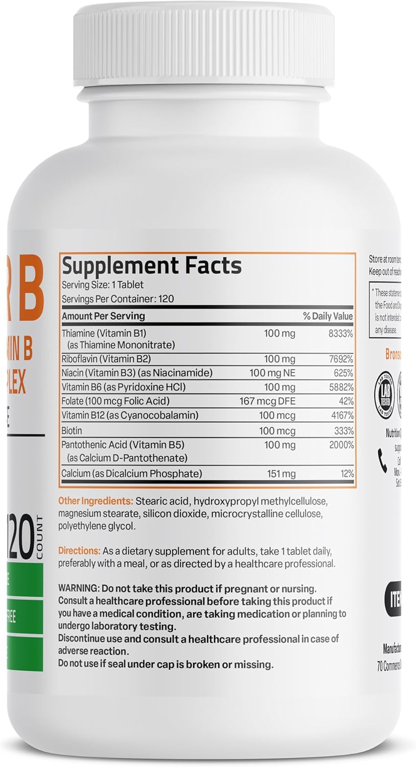 Bronson Super B100 Vitamin B Complex Sustained Release, 120 Tablets - görsel 2
