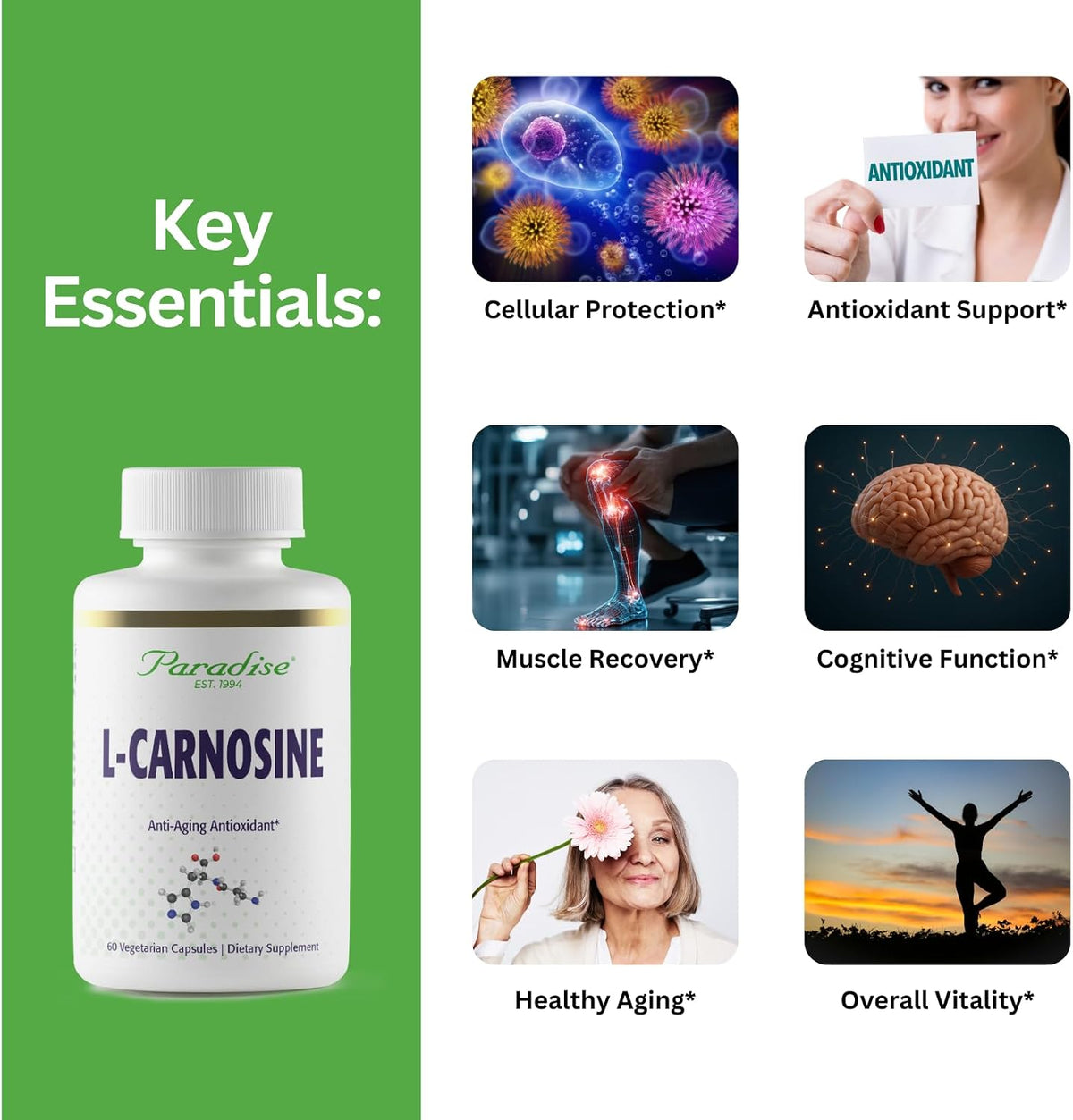 Paradise Herbs L-Carnosine, Super Potent, Ultra Pure, Antioxidant - 60 Veg Caps - görsel 2