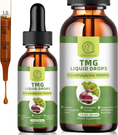TMG Supplement 1000mg – Trimethylglycine Liquid Drops, High Absorption Betaine, Supports Methylation, Liver Health & Cognitive Function, Non-GM, Vegan, Blood Orange Flavour, 60 ml (2 Pack)