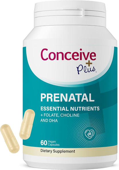Conceive Plus Prenatal Vitamins for Women – Multivitamin with Folic Acid, DHA, Choline, Iron – Vegan, Non-GMO – 60 Capsules