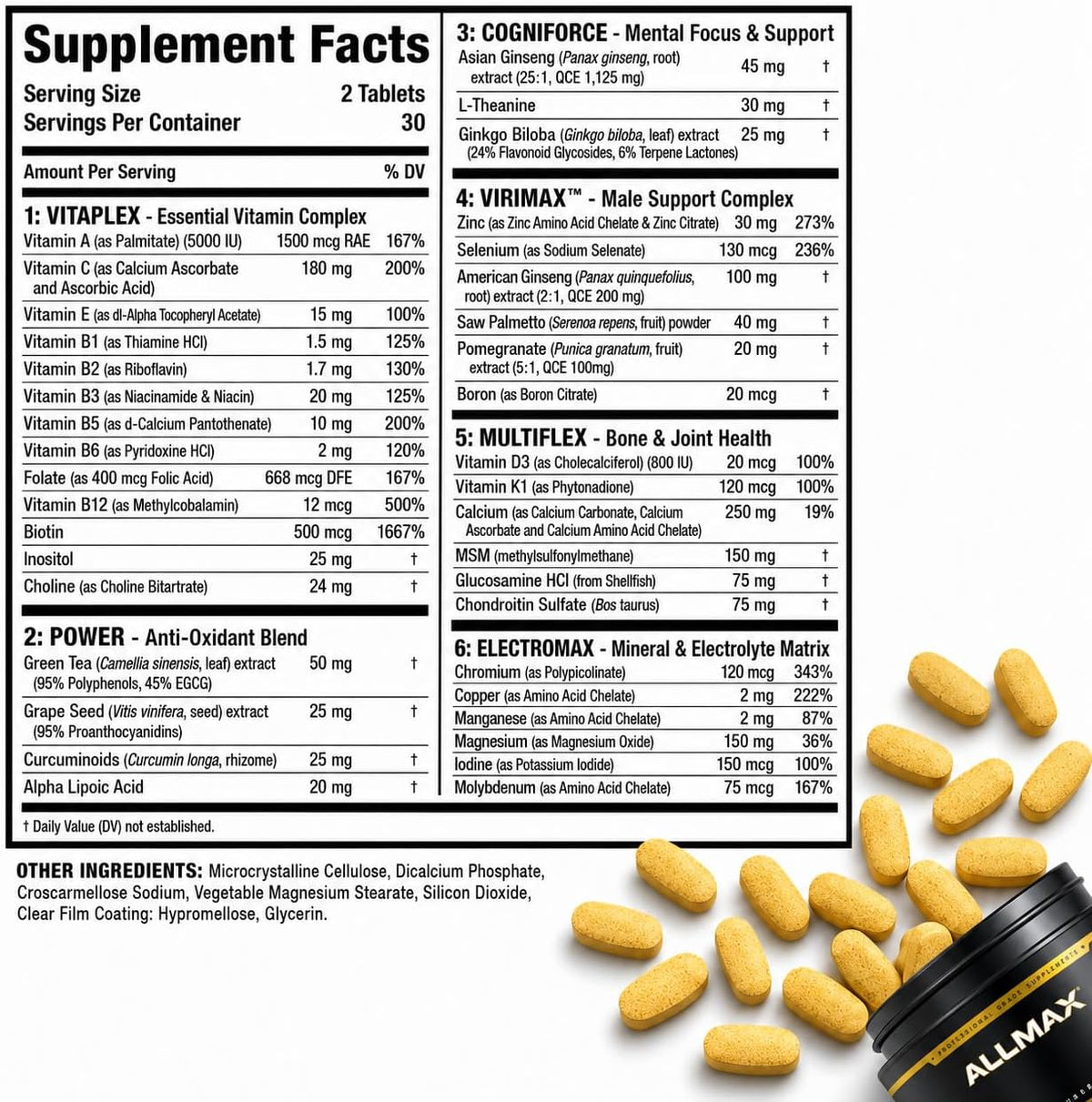 ALLMAX Nutrition Premium Vitaform, Performance Vitamin for Men, 60 Tablets - görsel 9