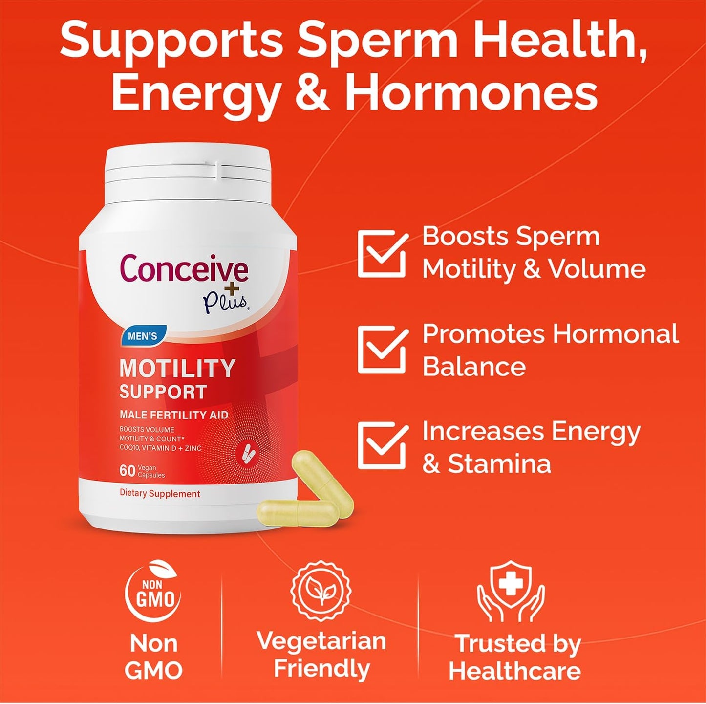 CONCEIVE PLUS Motility Support for Men | Spermidine Supplements with Vitamin D, E, Zinc, Antioxidants | Male Fertility Multivitamin, 60 Capsules - görsel 2